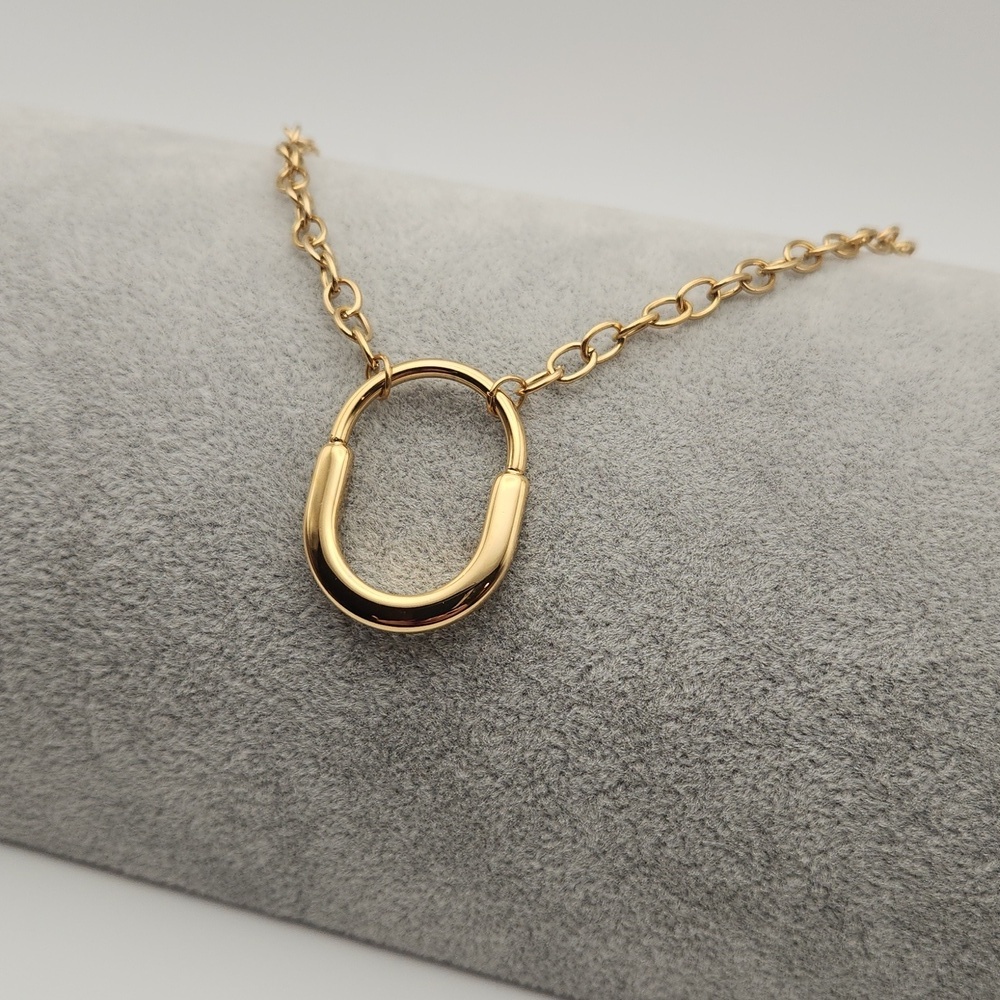 18K Gold Plated Stainless Steel Oval Padlock Pendant Necklace – Waterproof